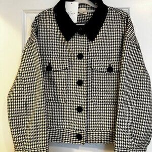 Sezane, Erwann Jacket, Black and Ecru Houndstooth, Size 12